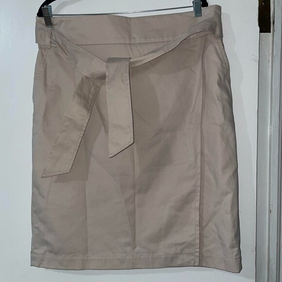 Ann Taylor Factory Khaki Tan Beige Faux Wrap Skirt with Tie Belt Size 16 - Picture 1 of 8